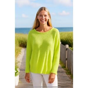 PER SE SWEATER L OPEN KNIT BACK ZIP CASUAL CHIC SUMMERY BEACHY COASTAL GRANDMA